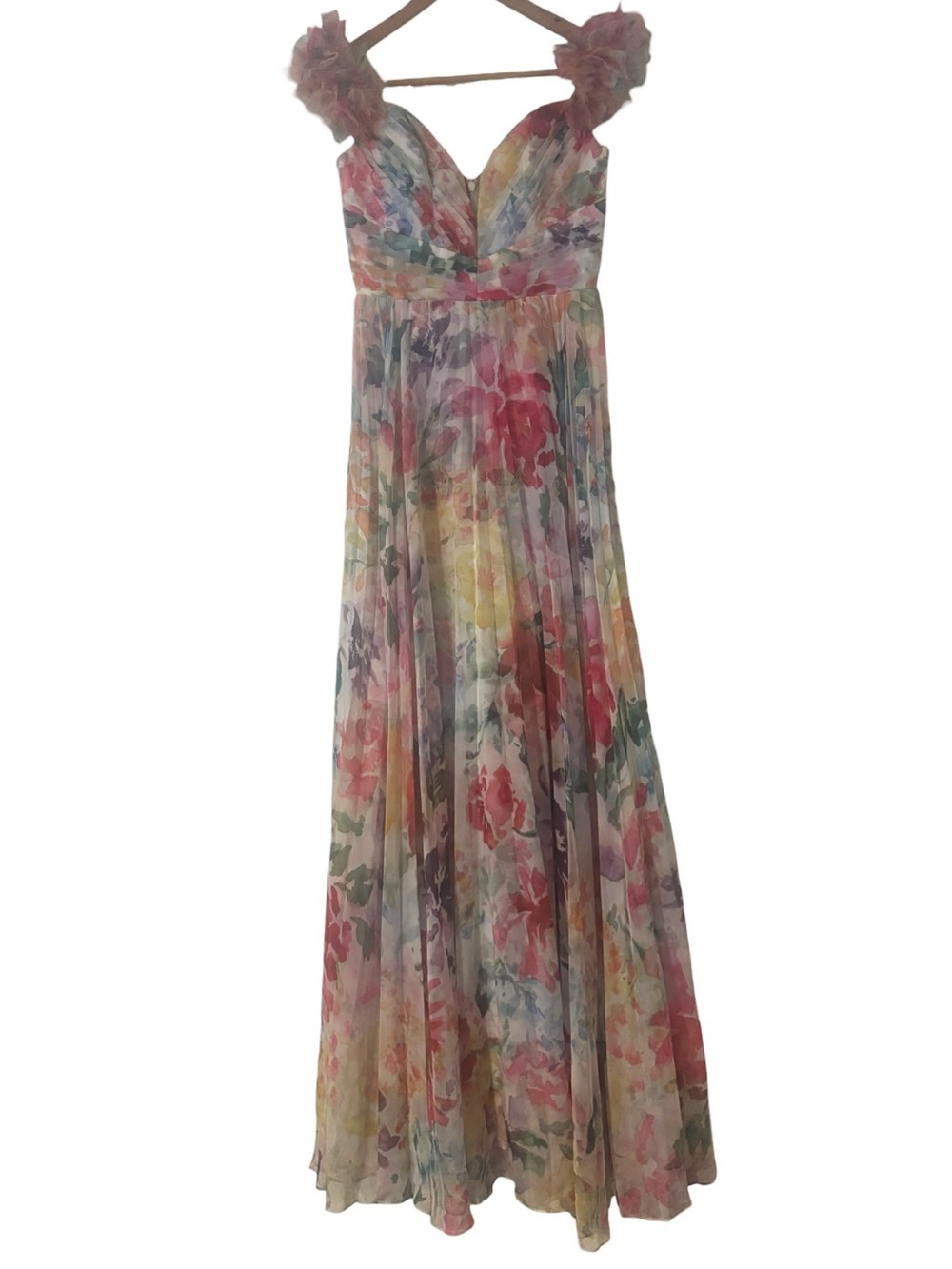 Marchesa Notte Off-The-Shoulder Chiffon Gown - Picture 2 of 5